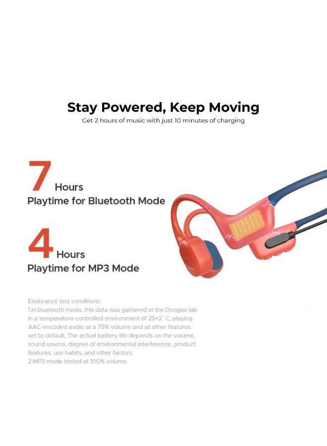 دوجي سماعات بلوتوث بتقنية التوصيل العظمي | سماعات لاسلكية مقاومة للماء بمعيار IP68 تُعلق حول الرقبة | سماعات رياضية مفتوحة الأذن للسباحة من BoneBeat مع ميكروفون وذاكرة MP3 سعة 32 جيجابايت | أحمر لهب - Image 5